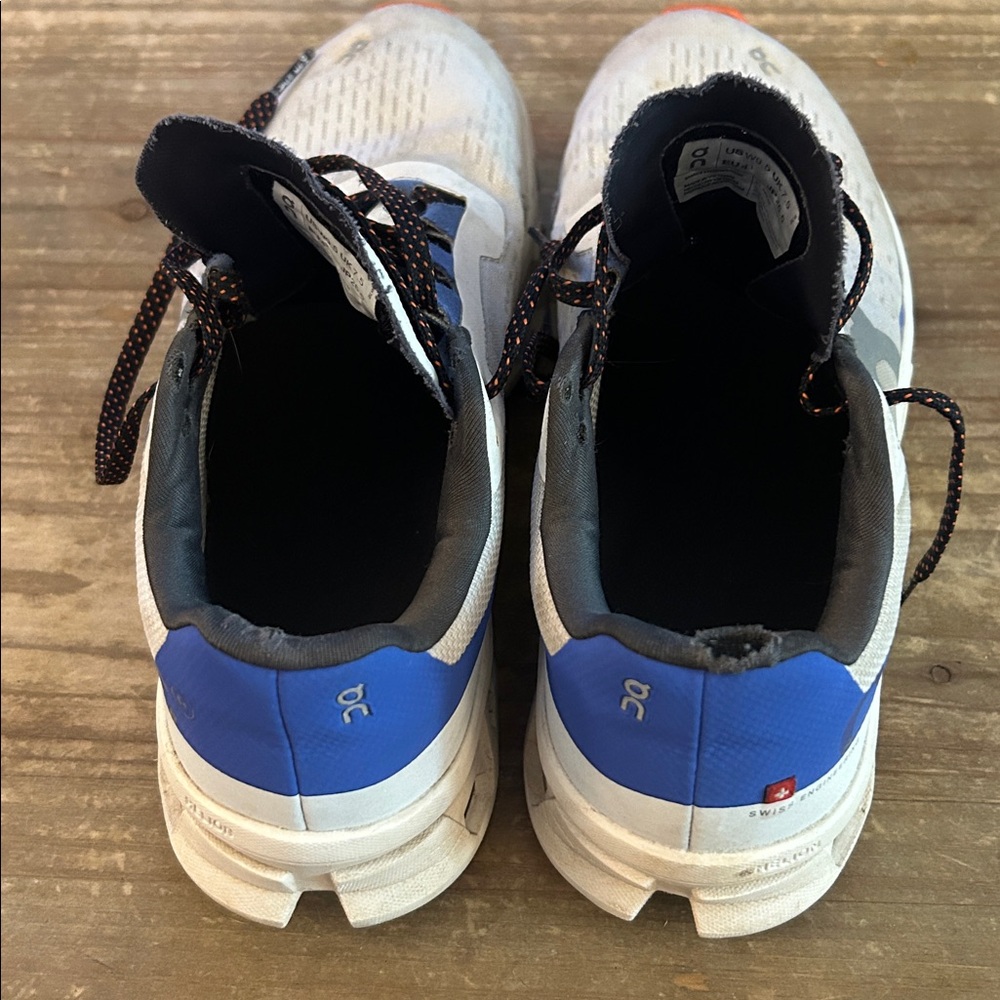 On Running Blue and White Athletic Shoes